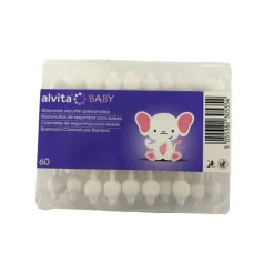 Alvita Baby Bastoncini Cotonati per Igiene Delicata Bambini 60 Bastoncini