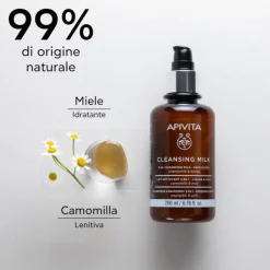 Apivita Face Cleansing Latte Detergente 3in1 per Detersione Delicata Viso e Occhi 200ml