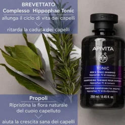 Apivita Tonic Shampoo Tonificante Uomo per Rinforzare e Contrastare la Caduta dei Capelli 250ml
