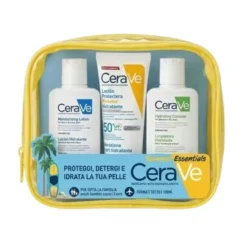 Cerave Pochette Solare Protezione SPF50+ 75ml Detergente 88ml e Lozione Idratante 88ml Kit 3 prodotti