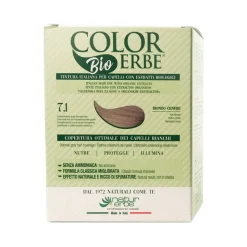 Color Erbe Tintura Bio Biondo Cenere 7,1 per Colorazione Naturale Kit Completo