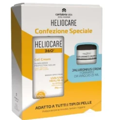 Heliocare 360 Gel Crema Solare SPF100+ 50ml e Jaluronius Cream Idratante Formato Viaggio 15ml