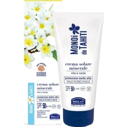 Monoi Tahiti Crema Solare Minerale Spf50+ protezione solare alta per pelli sensibili tubetto 125ml