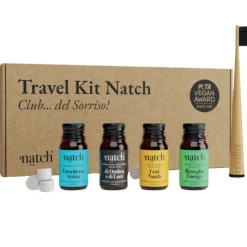Natch Travel Kit Viaggio 4 Dentifrici in Tavolette + 1 Spazzolino in Bambù