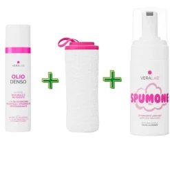 Veralab Kit La Doppia Detersione per Pulizia Profonda Viso Olio 80ml + Spumone 100ml + Pouch