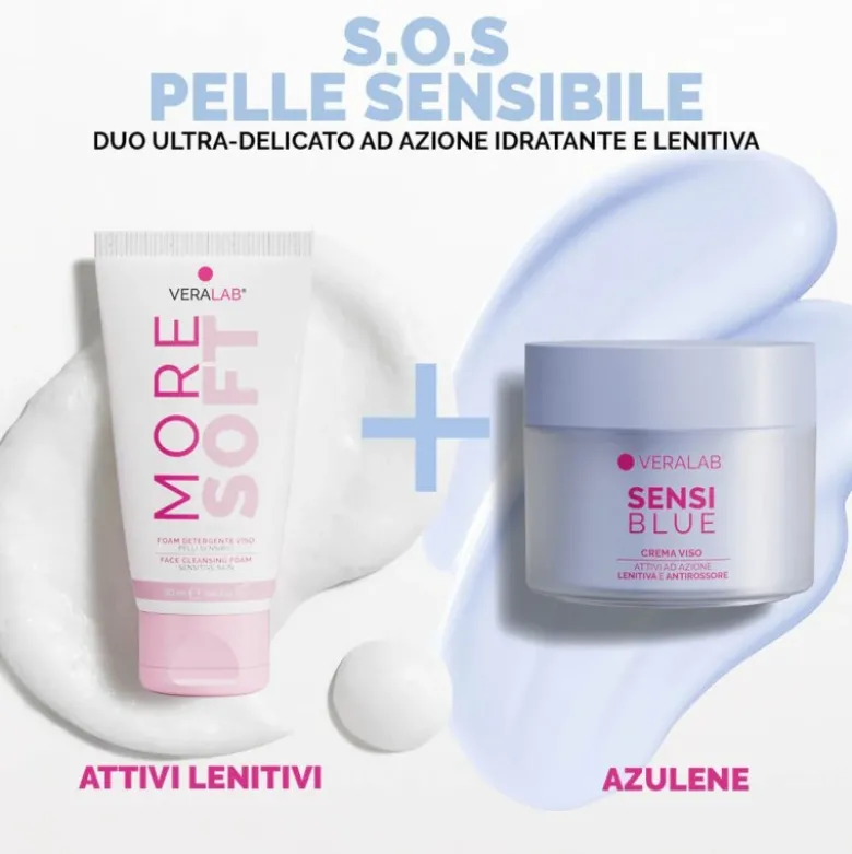 Veralab Kit S.O.S Pelle Sensibile Detergente More Soft 50 ml + Crema Viso Sensiblue Face Cream 50 ml